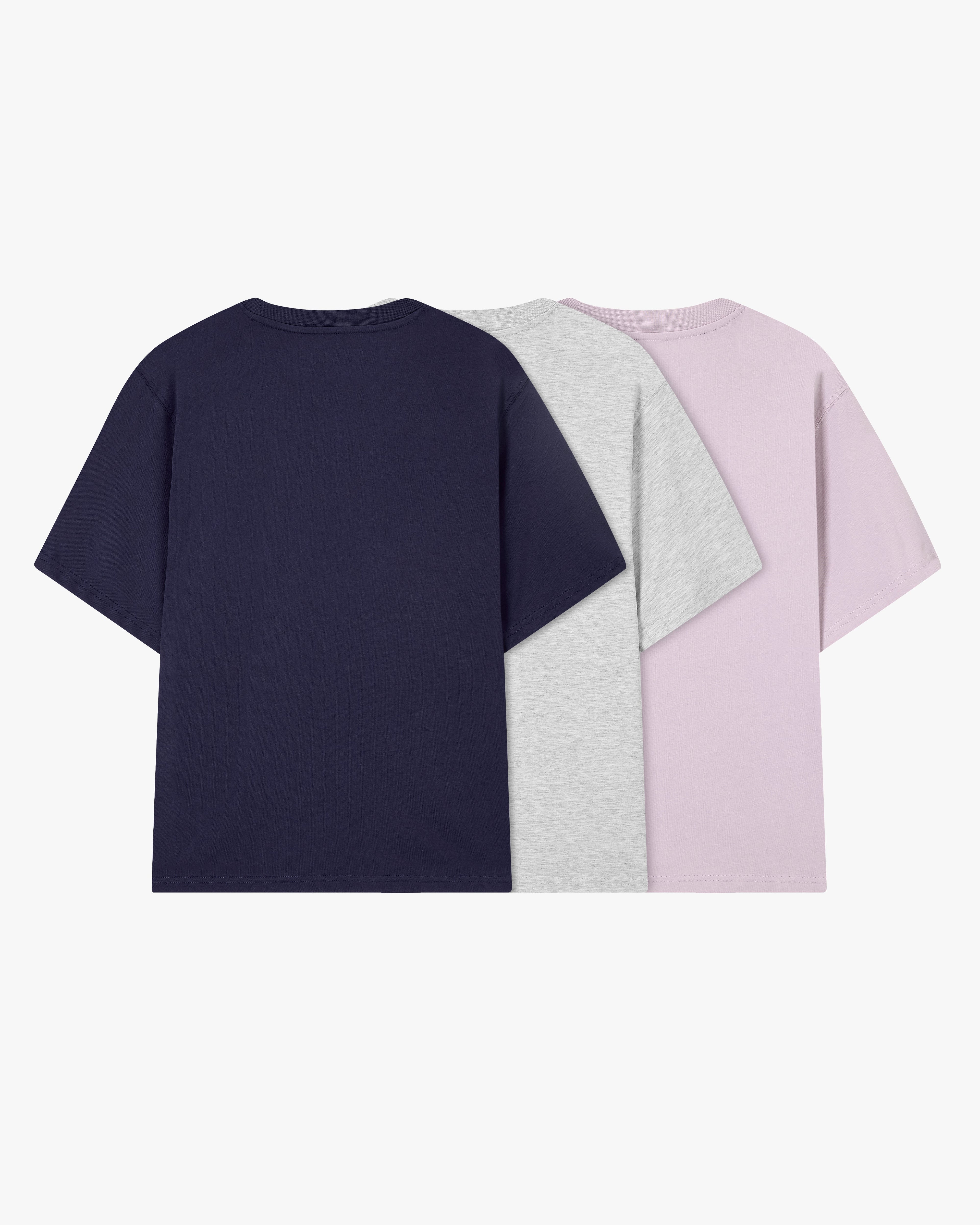 BASIC TEE LILAC/GREY/NAVY 3XPACK