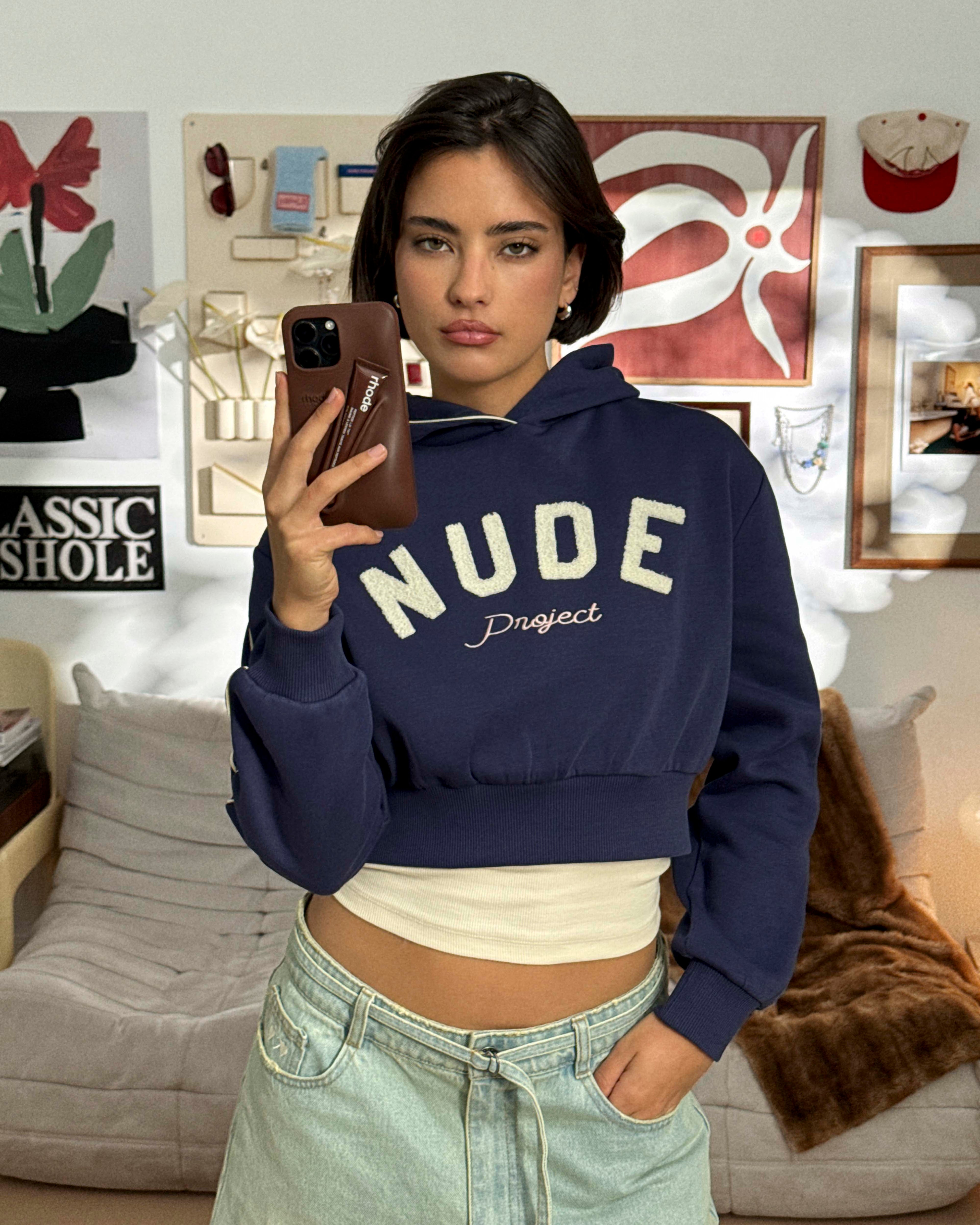 VARSITY CROPPED HOODIE NAVY