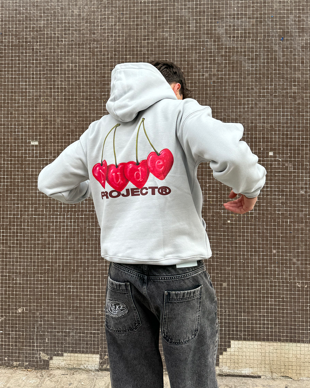 CHERRY HOODIE ICE GREY