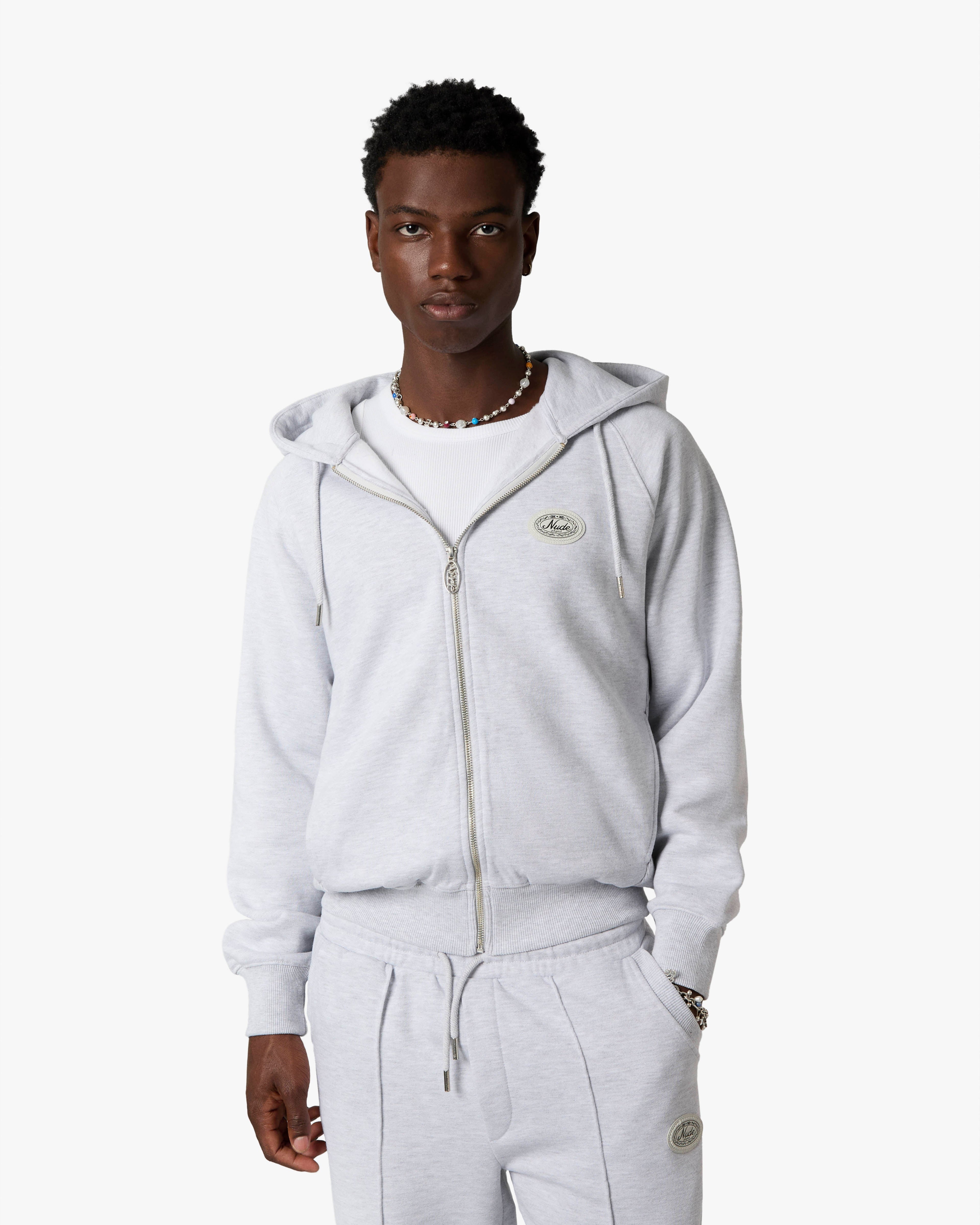 ESSENTIALS ZIP-UP HOODIE GREY MELANGE