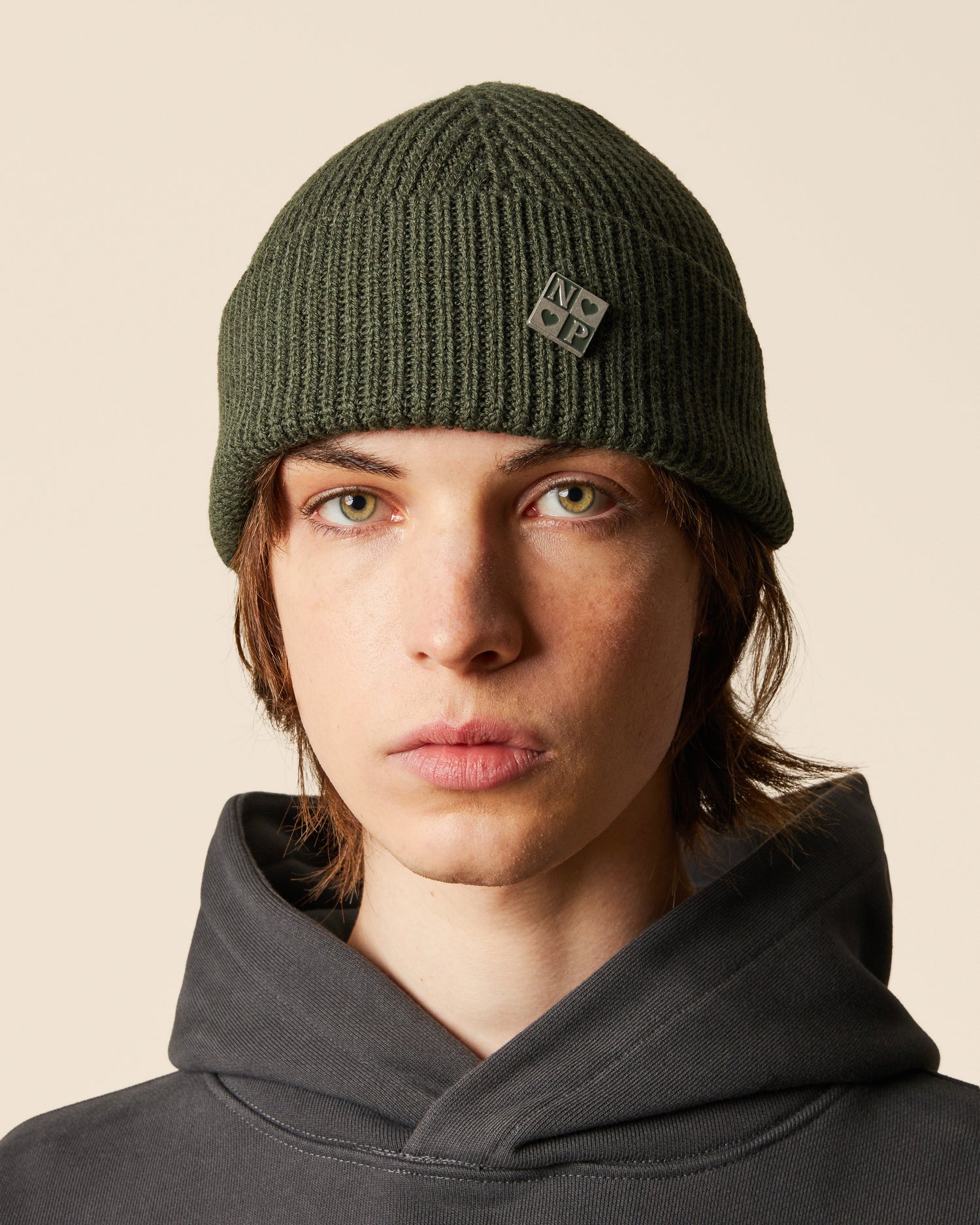 FISHERMAN BEANIE WITH PIN KHAKI